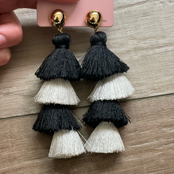 Baublebar Tiered White Black Tassel Earrings - Fringe | Statement Earrings - Picture 2 of 5